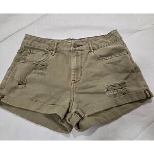 Bullhead High Rise Short Greenish Denim Jean Shorts Woman's Size 28